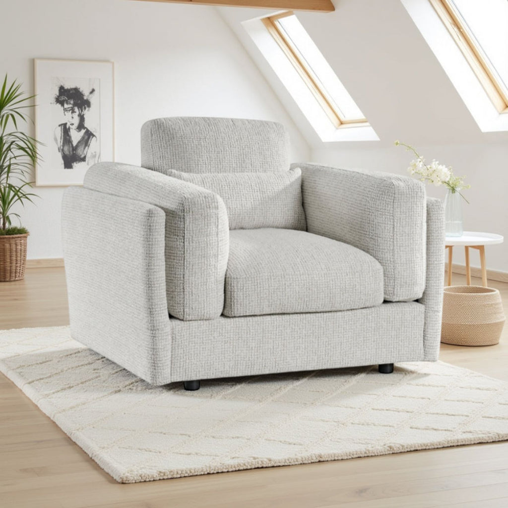 Beige Textured Fabric Armchair Laid Back Design - Home Furniture Interiors