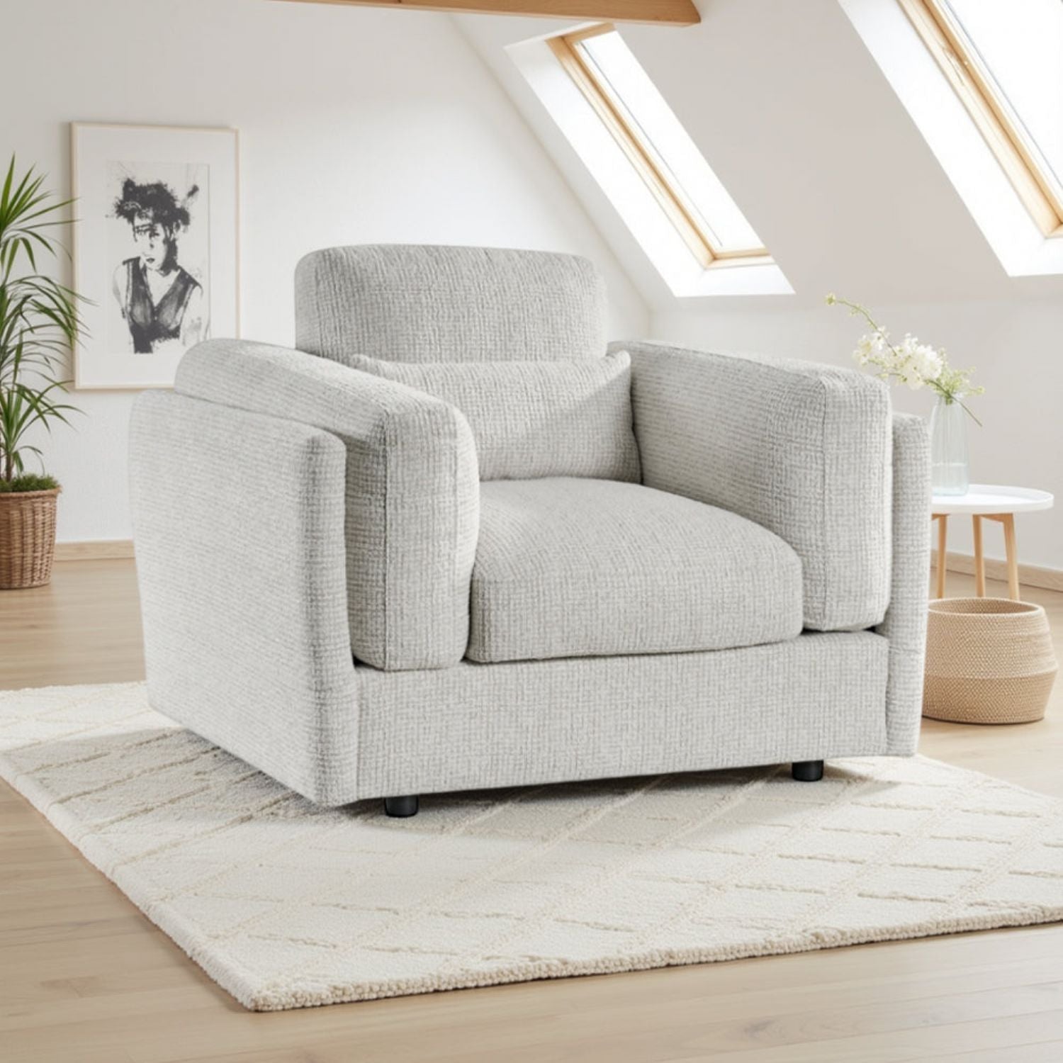 Beige Textured Fabric Armchair Laid Back Design - Home Furniture Interiors