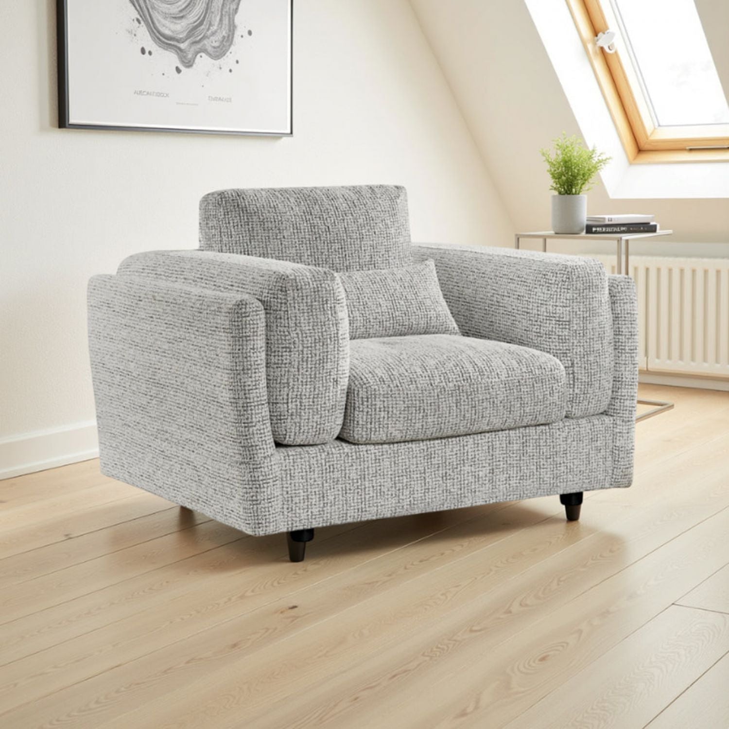Grey Chenille Fabric Laid Back Armchair - Home Furniture Interiors