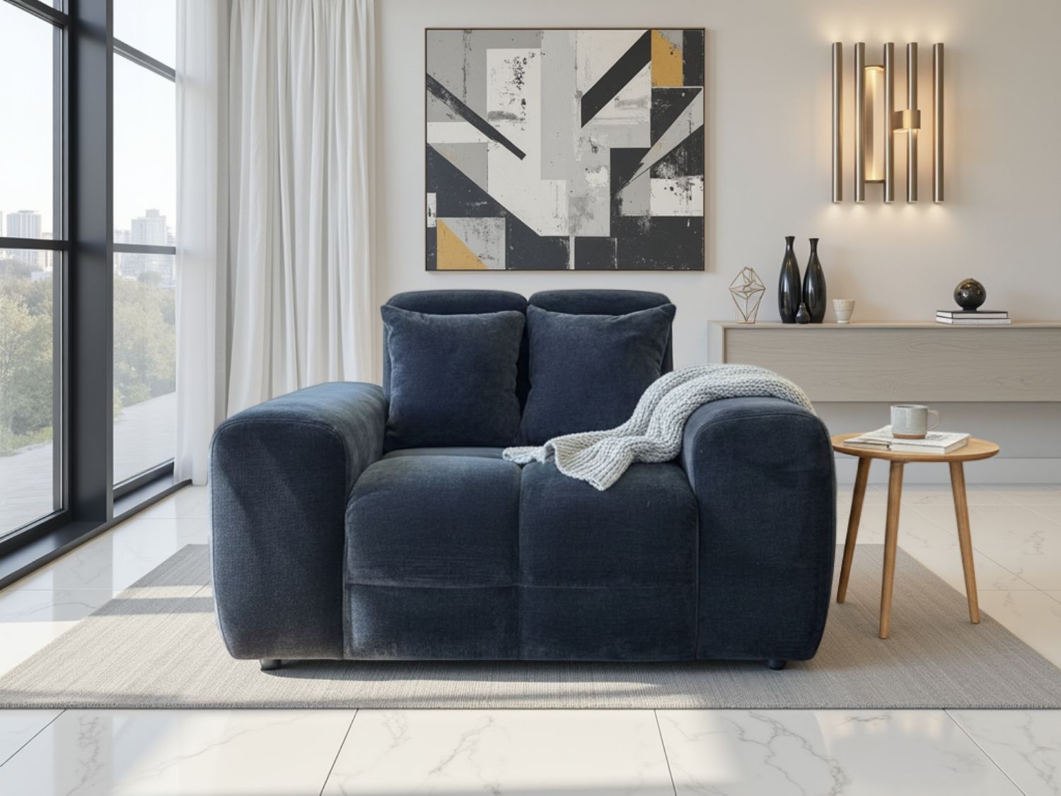 Black Fabric Armchair with Scatter Cushions - Home Furniture Interiors