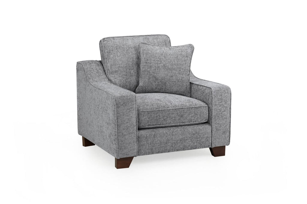 Slate Grey Woven Fabric Armchair Wooden Feet - Home Furniture Interiors