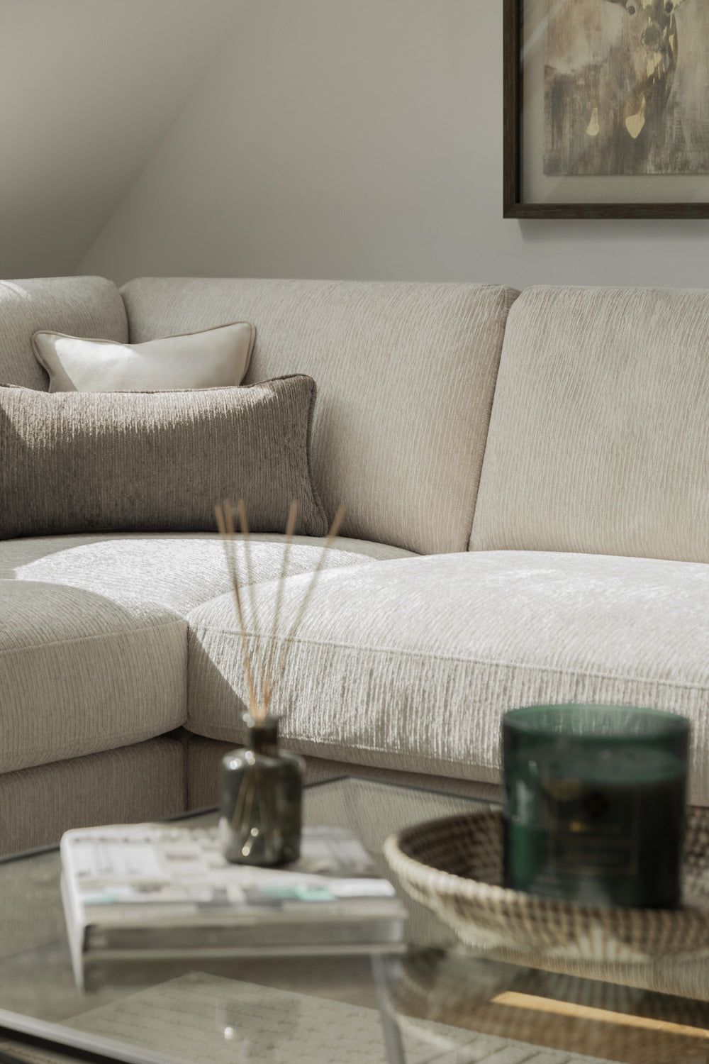 Beige Fabric Large Corner Sofa Group - Home Furniture Interiors