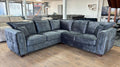 Black Velvet Effect Fabric Large Corner Sofa Metal Trim Arms - Home Furniture Interiors