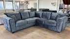 Black Velvet Effect Fabric Large Corner Sofa Metal Trim Arms - Home Furniture Interiors