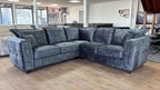 Black Velvet Effect Fabric Large Corner Sofa Metal Trim Arms - Home Furniture Interiors