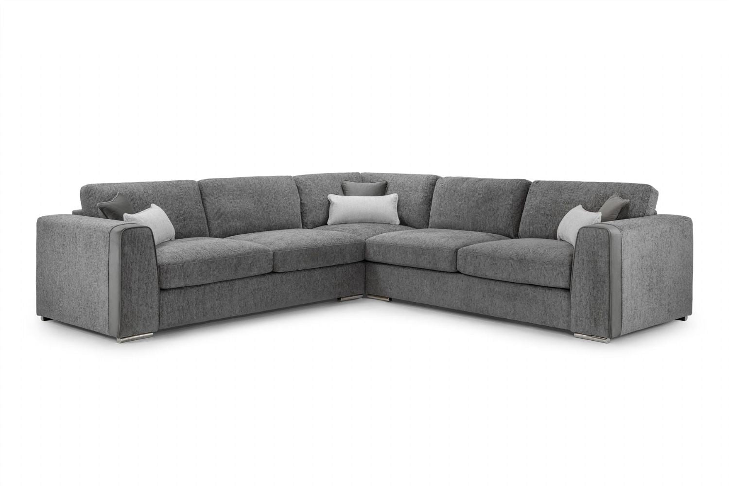 Grey Chenille Fabric Large Corner Sofa - Home Furniture Interiors