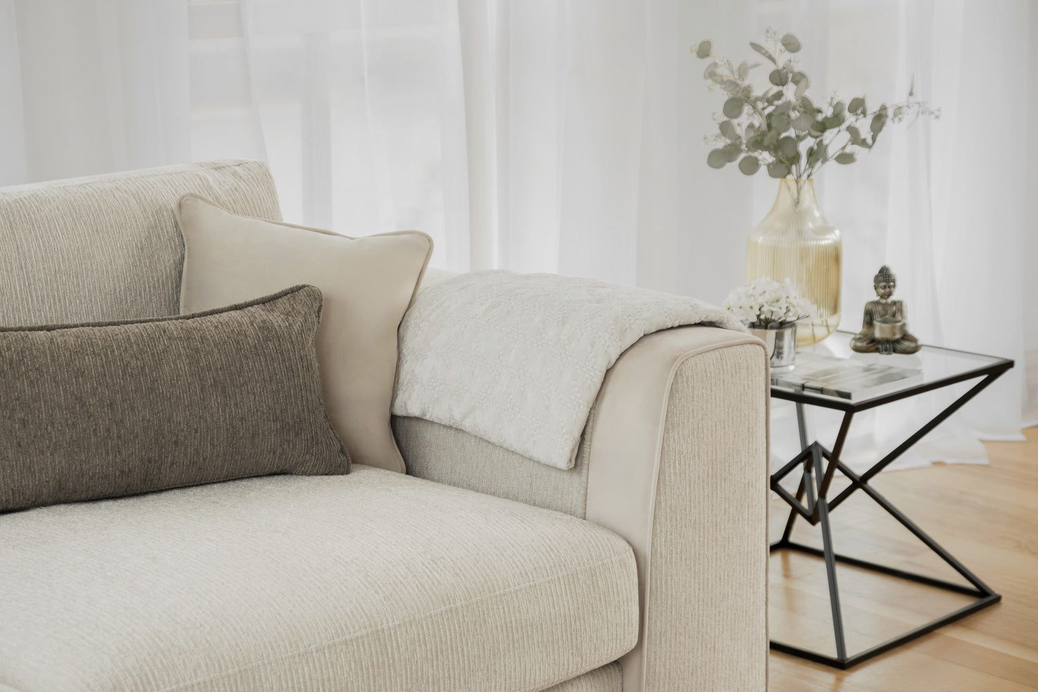 Beige Fabric Large Corner Sofa Group - Home Furniture Interiors