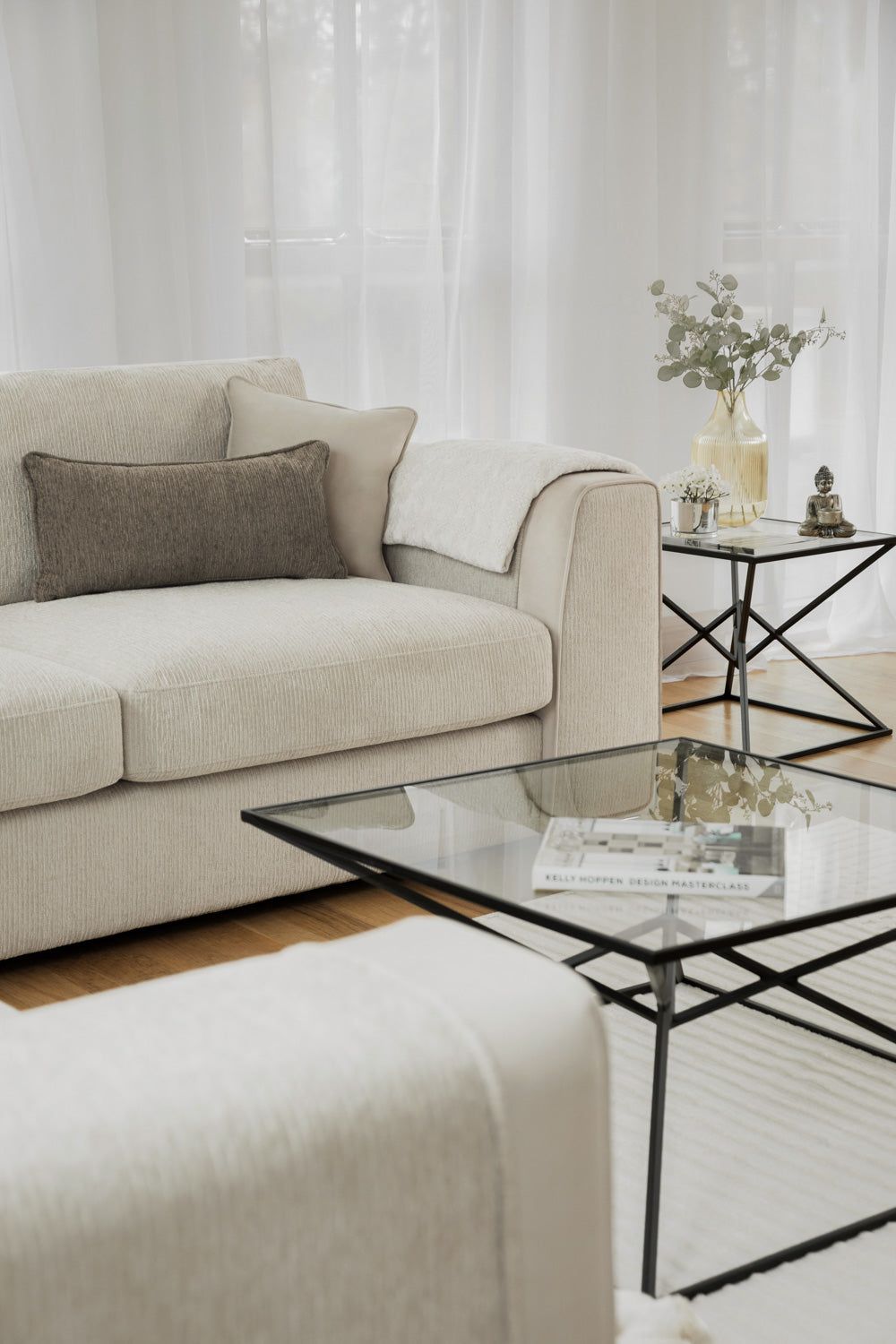 Beige Fabric Large Corner Sofa Group - Home Furniture Interiors