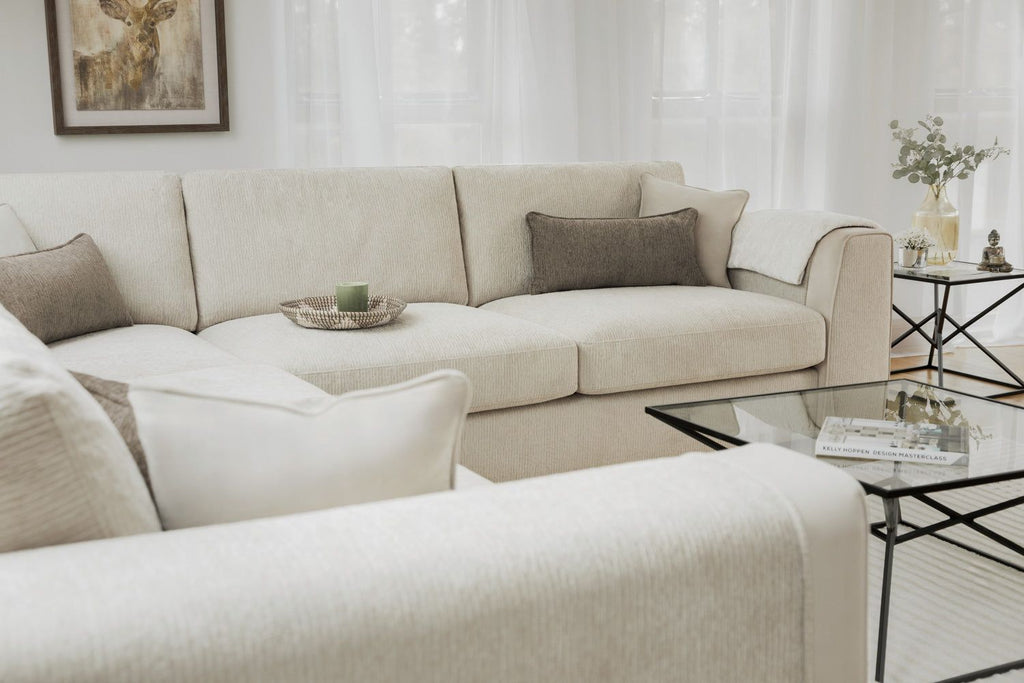 Beige Fabric Large Corner Sofa Group - Home Furniture Interiors