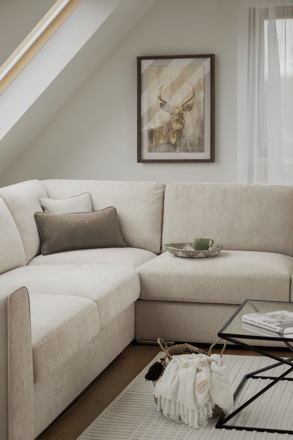 Beige Fabric Large Corner Sofa Group - Home Furniture Interiors