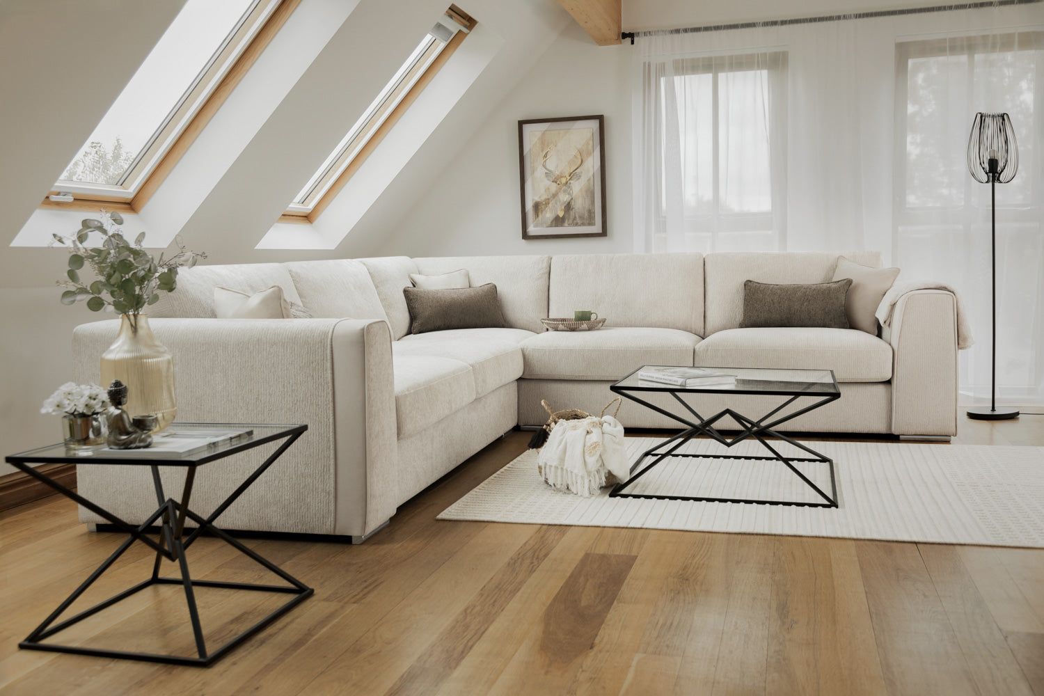 Beige Fabric Large Corner Sofa Group - Home Furniture Interiors