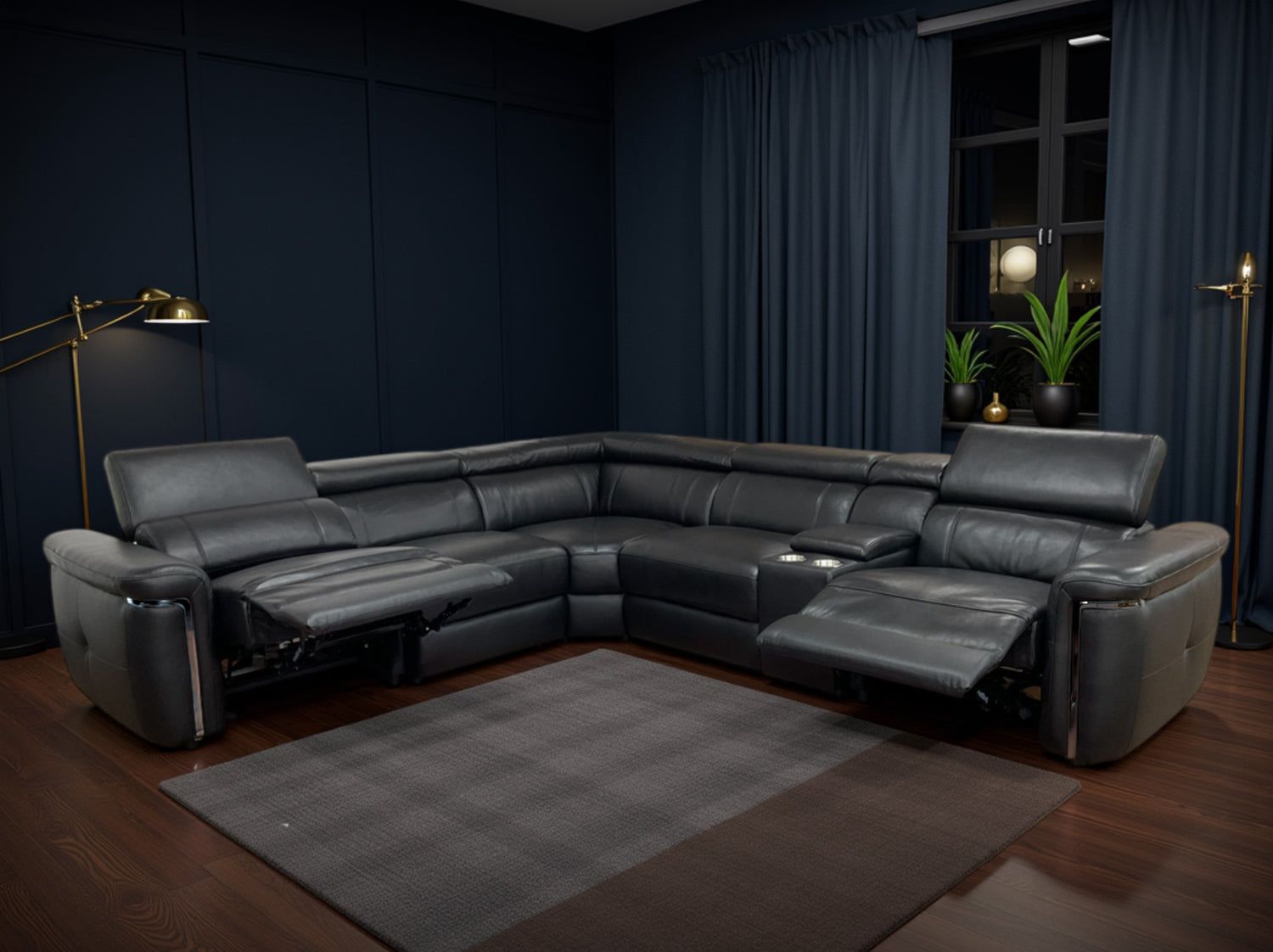 Somerville Electric Recliner Sofa Black Large Corner - Home Furniture Interiors