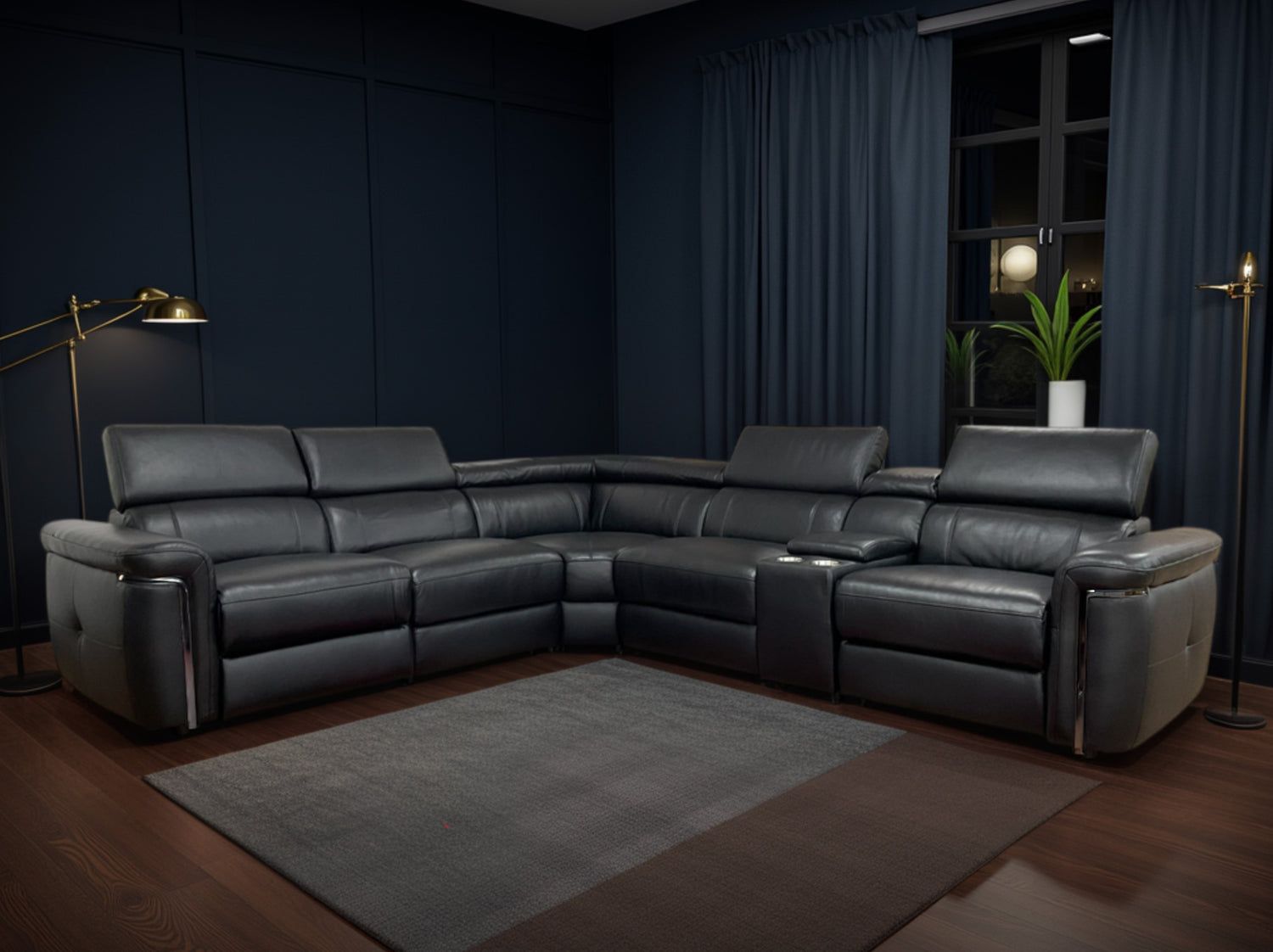 Somerville Electric Recliner Sofa Black Large Corner - Home Furniture Interiors