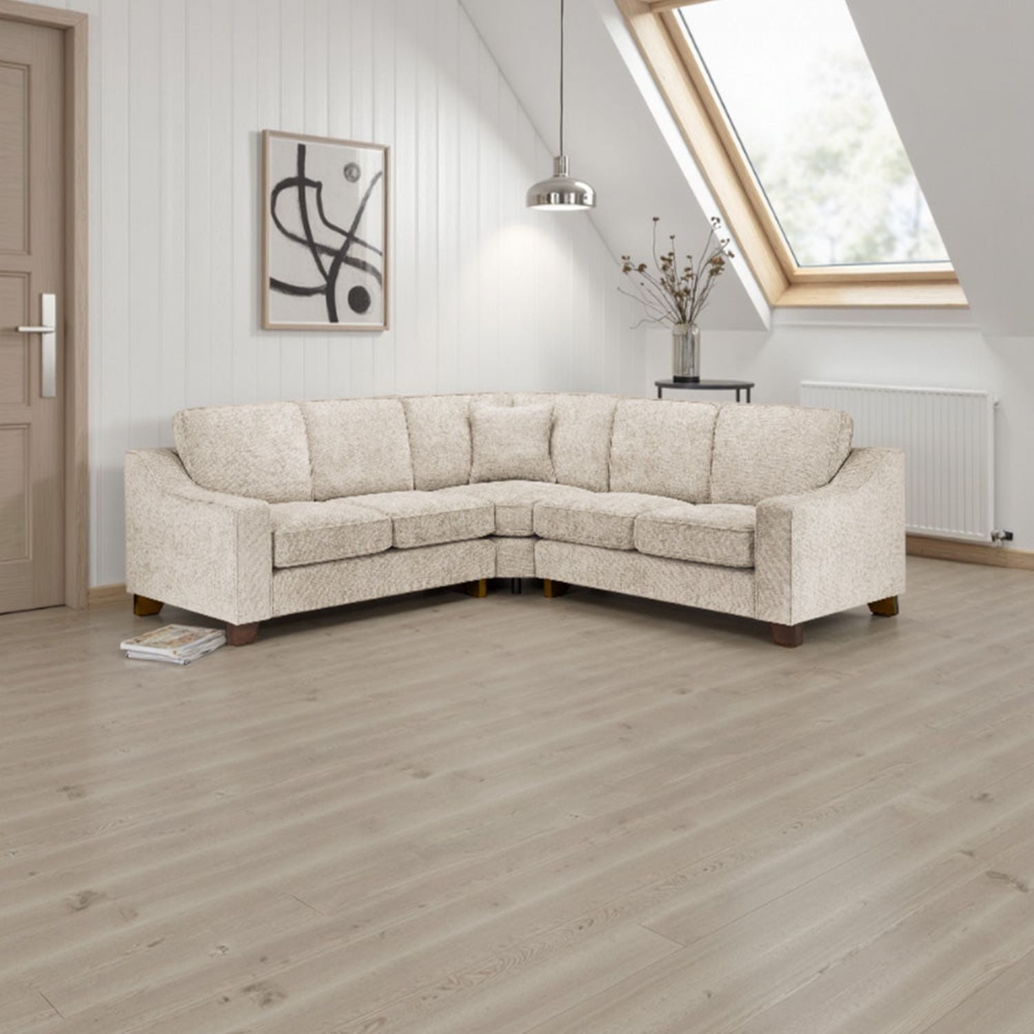 Stone Woven Fabric Large Corner Group Sofa - Home Furniture Interiors