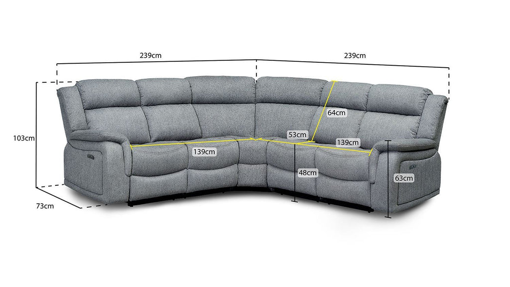 Grey Fabric Large Electric Corner Recliner Sofa - Home Furniture Interiors