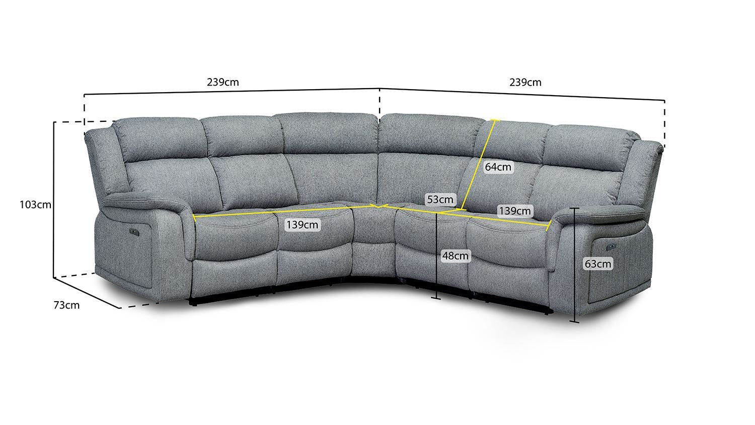 Grey Fabric Large Electric Corner Recliner Sofa - Home Furniture Interiors