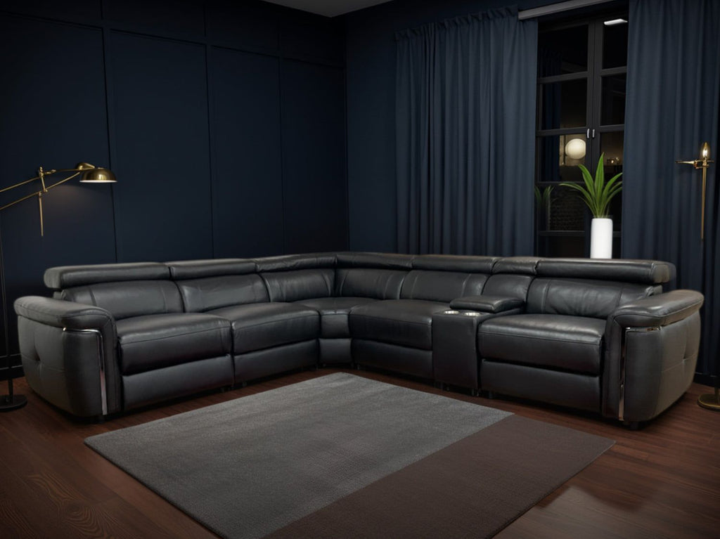 Somerville Electric Recliner Sofa Black Large Corner - Home Furniture Interiors