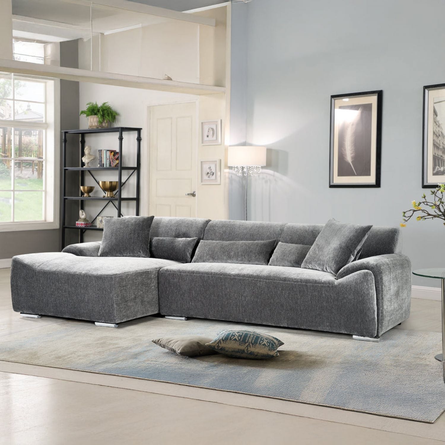 Charcoal Fabric Left Hand Facing Corner Sofa - Home Furniture Interiors