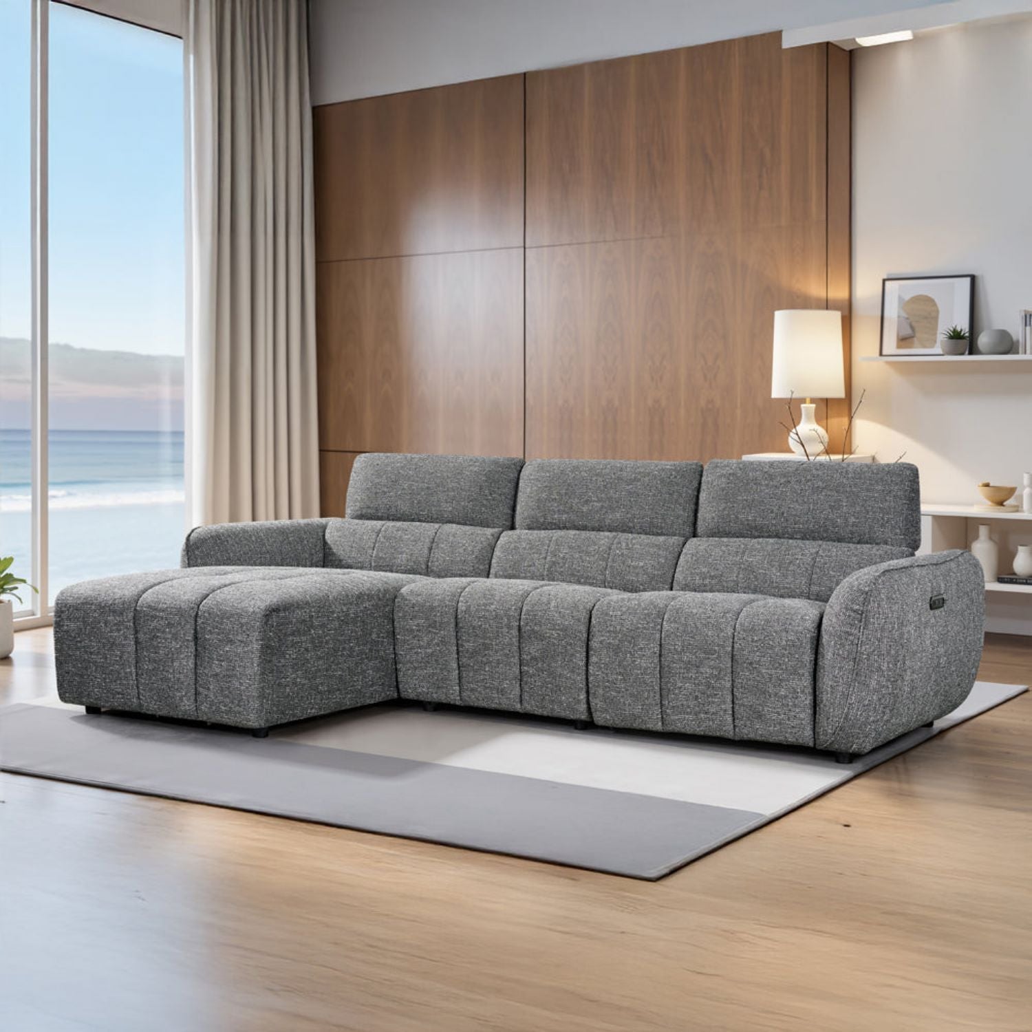 Charcoal Fabric Electric Recliner Corner Sofa Left Hand Facing - Home Furniture Interiors