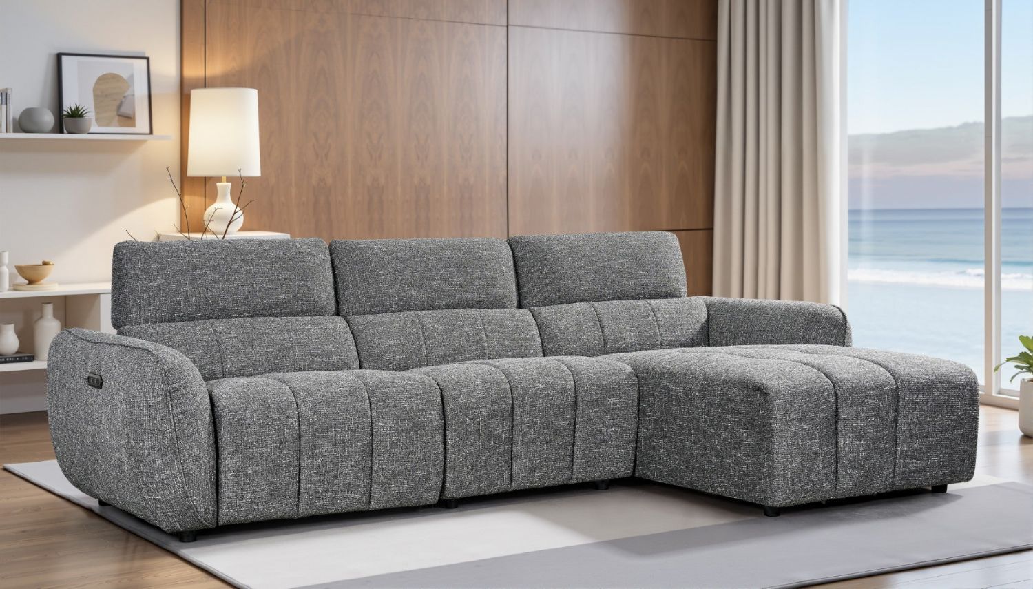 Charcoal Fabric Electric Recliner Corner Sofa RHF - Home Furniture Interiors