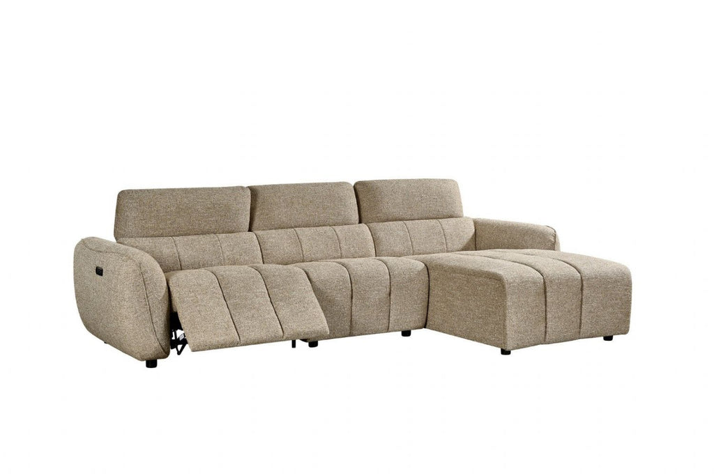 Mocha Fabric Electric Recliner Corner Sofa Right Hand Facing - Home Furniture Interiors