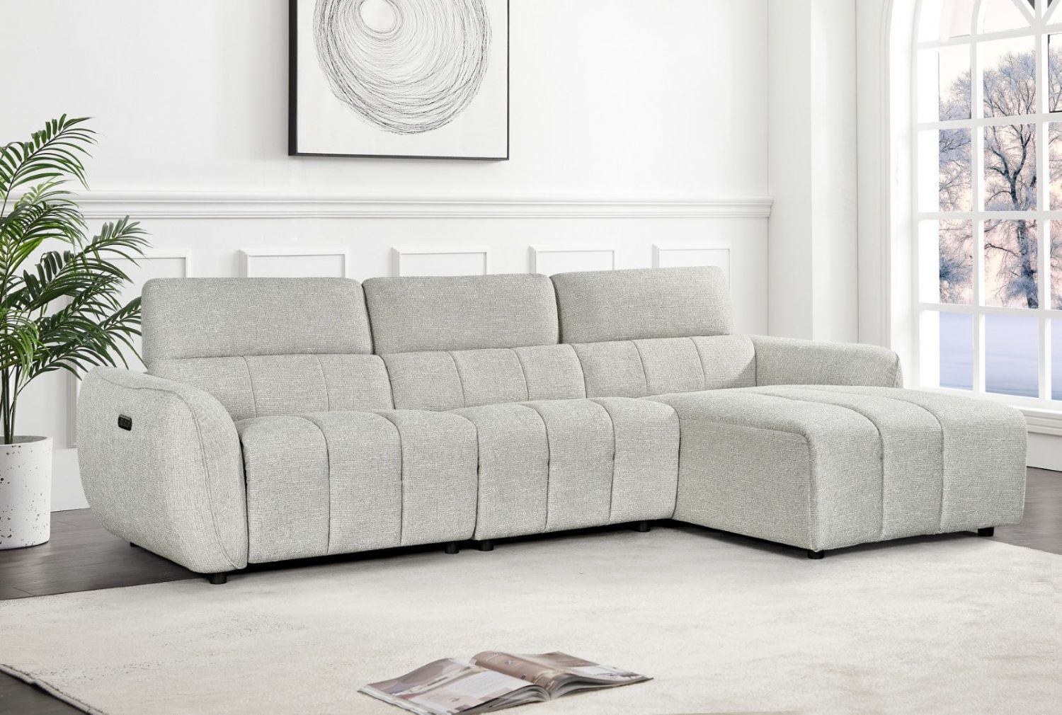 Silver Fabric Electric Recliner Corner Sofa Right Hand Sofa - Home Furniture Interiors