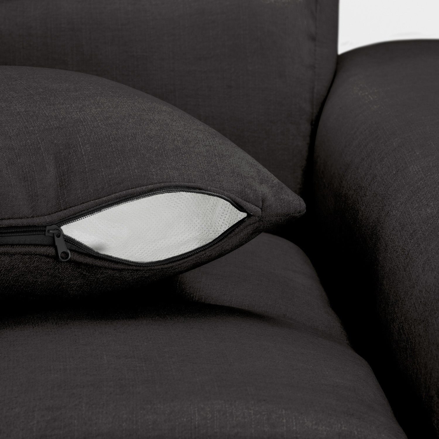 Black Fabric Upholstered Left Hand Facing Corner Sofa - Home Furniture Interiors