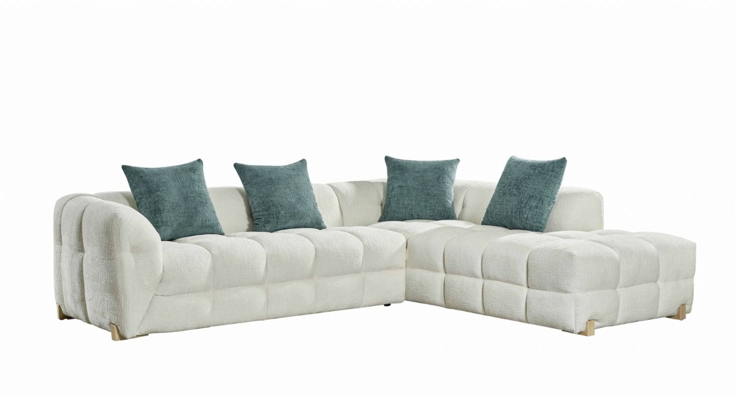 Beige Fabric Right Hand Facing L Shape Corner Sofa - Home Furniture Interiors