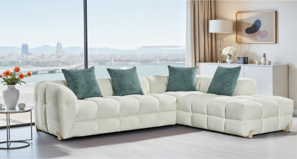 Beige Fabric Right Hand Facing L Shape Corner Sofa - Home Furniture Interiors