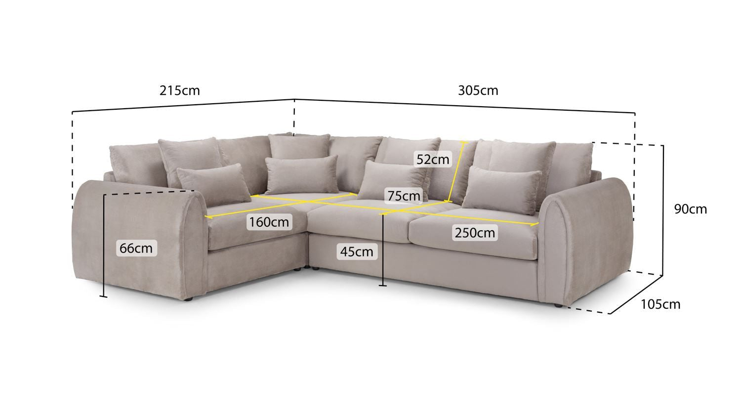 Mocha Velvet Large Corner Sofa Left Hand Facing - Home Furniture Interiors