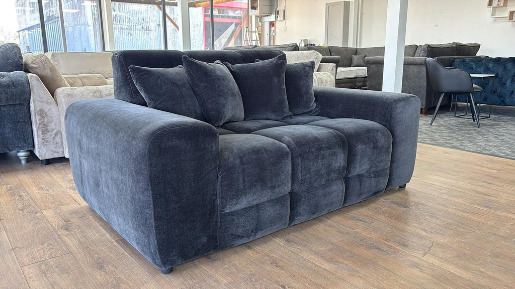 Black Fabric 2 Seater Sofa with Scatter Cushions - Home Furniture Interiors