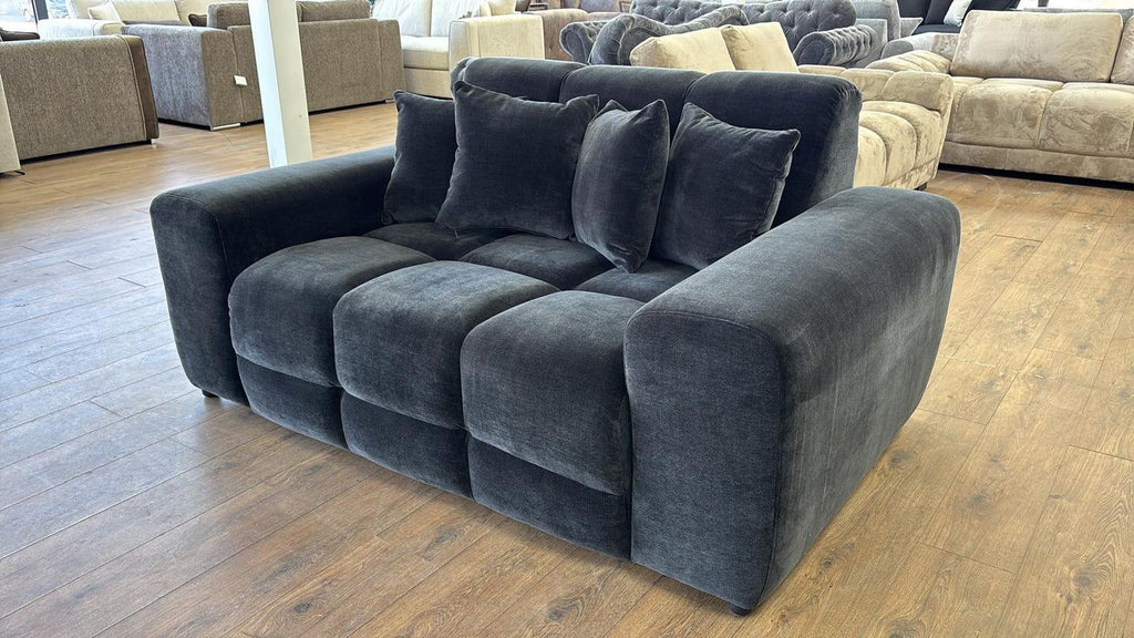 Black Fabric 2 Seater Sofa with Scatter Cushions - Home Furniture Interiors