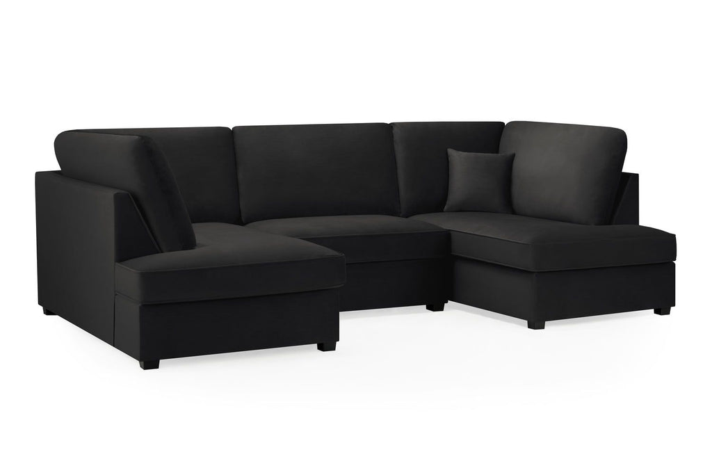 Black Fabric U Shape Plush Black Corner Sofa - Home Furniture Interiors
