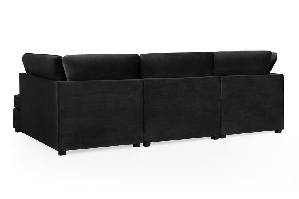 Black Fabric U Shape Plush Black Corner Sofa - Home Furniture Interiors