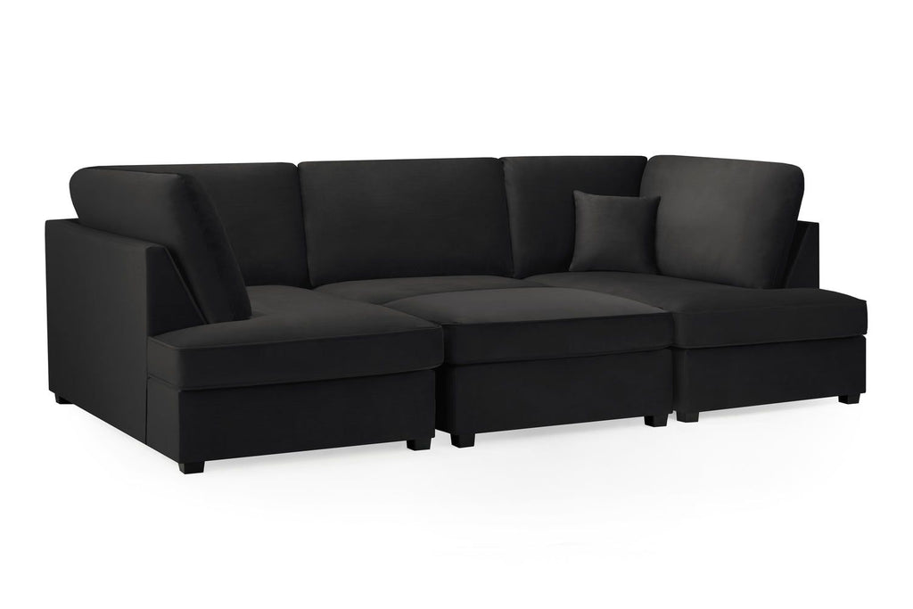 Black Fabric U Shape Plush Black Corner Sofa - Home Furniture Interiors