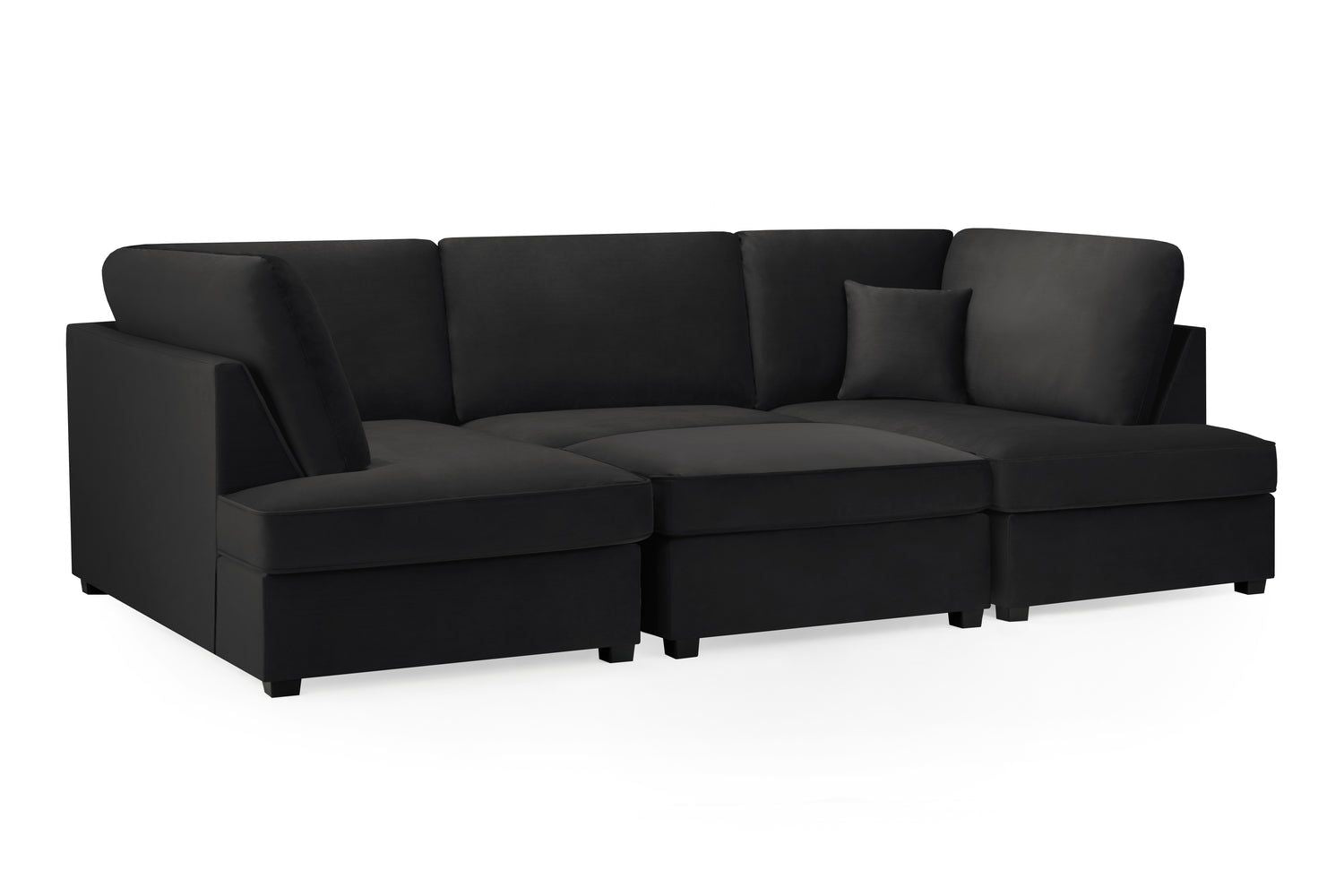 Black Fabric U Shape Plush Black Corner Sofa - Home Furniture Interiors