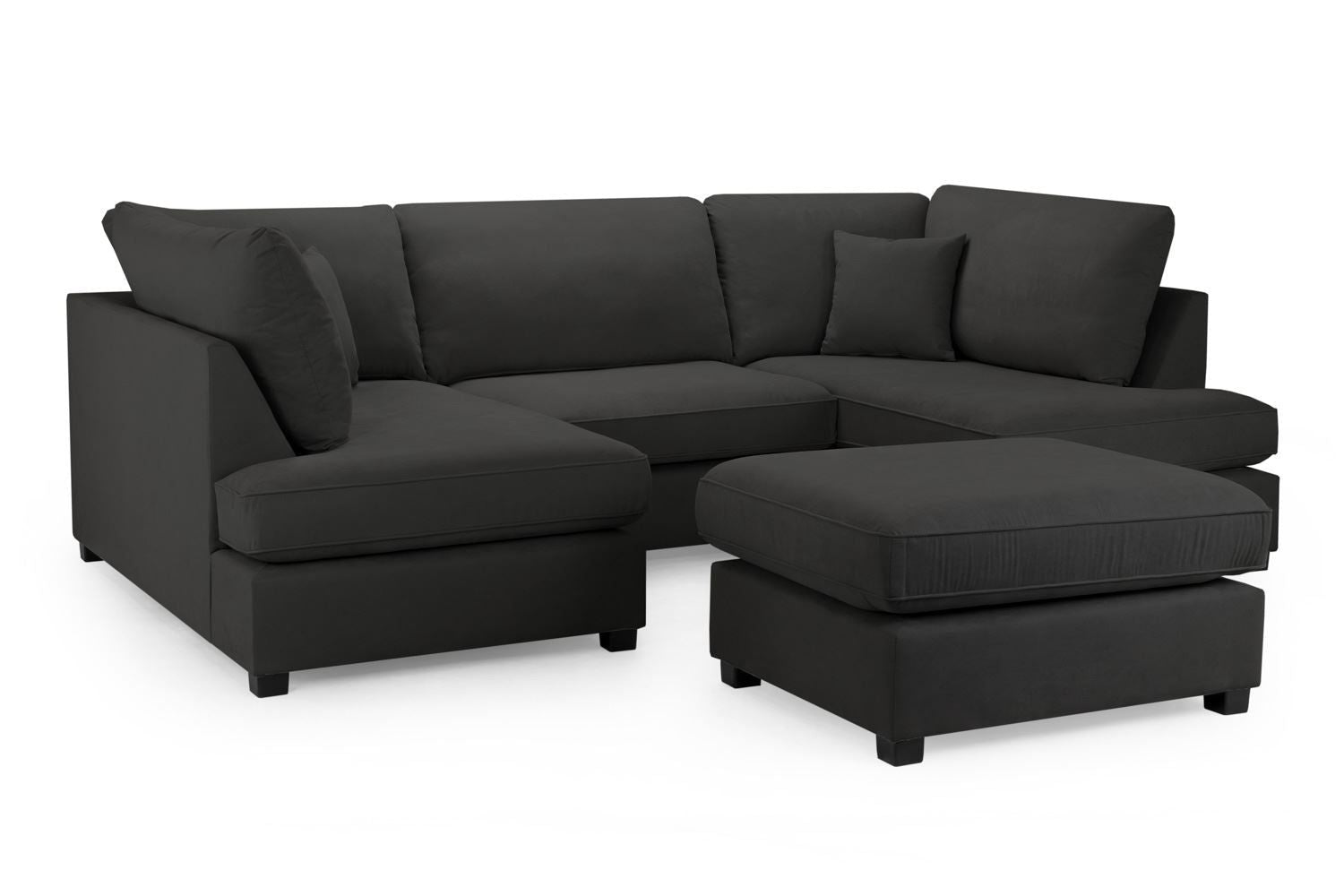 Black Fabric Upholstered U Shape Corner Sofa - Home Furniture Interiors
