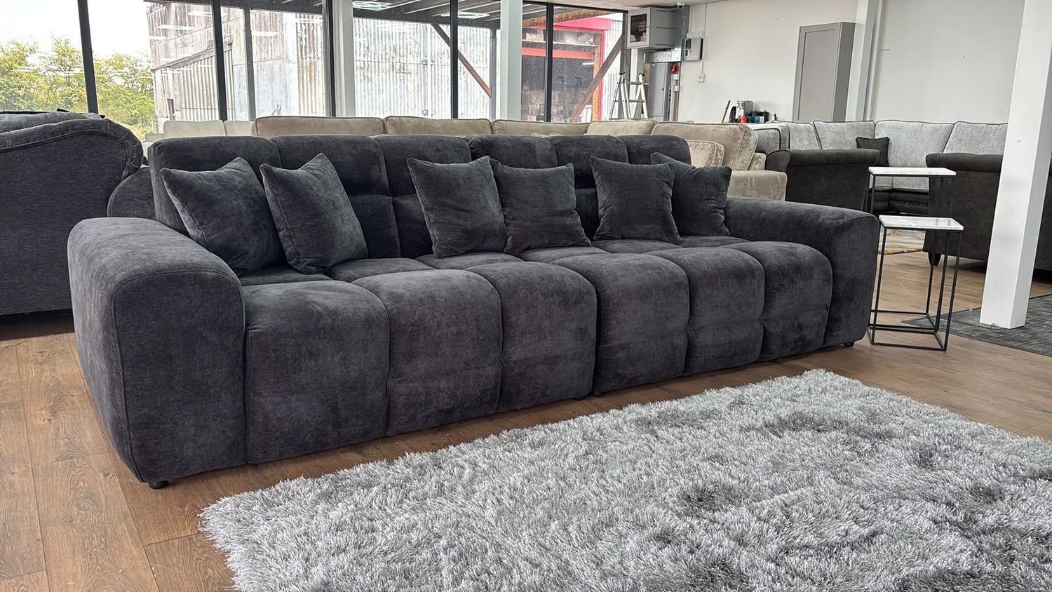 Black Textured Fabric Large 4 Seater Sofa - Home Furniture Interiors
