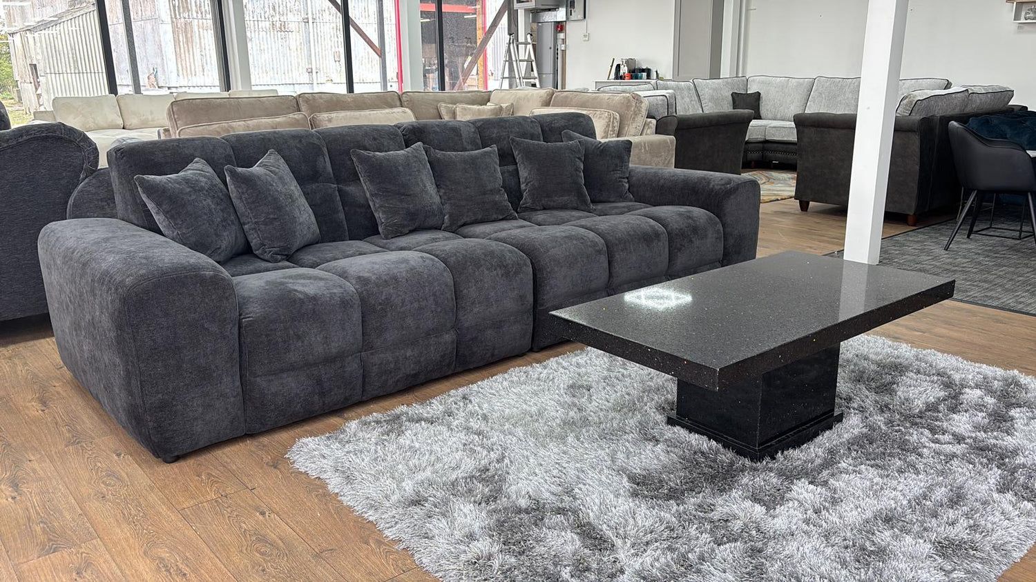 Black Textured Fabric Large 4 Seater Sofa - Home Furniture Interiors