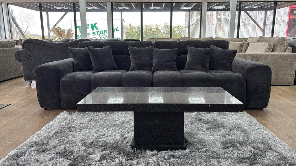 Black Textured Fabric Large 4 Seater Sofa - Home Furniture Interiors
