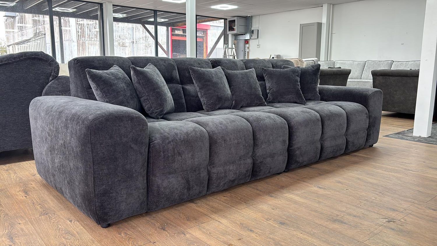 Black Textured Fabric Large 4 Seater Sofa - Home Furniture Interiors