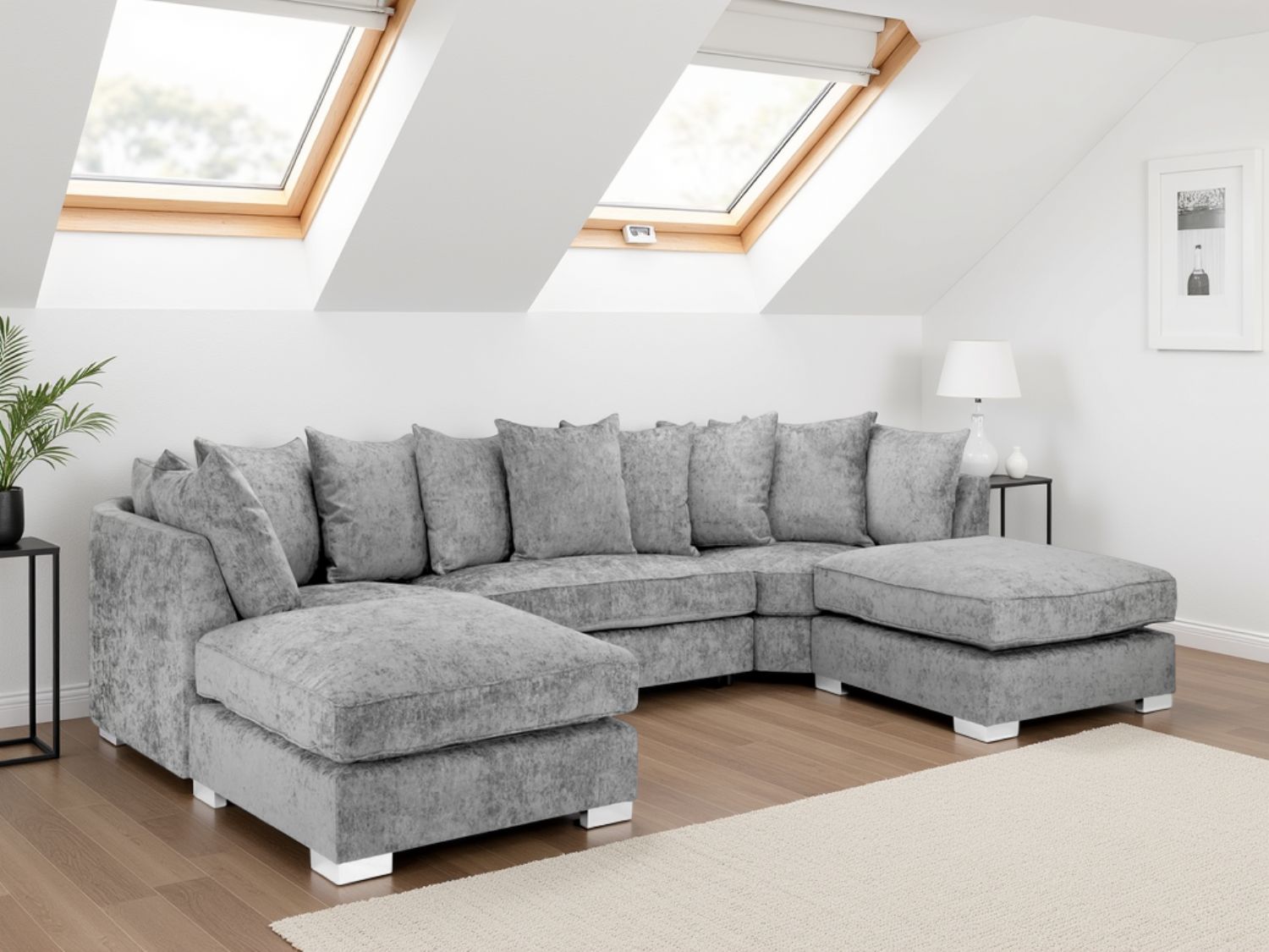 Platinum Fabric Scatterback Corner U Shape Sofa