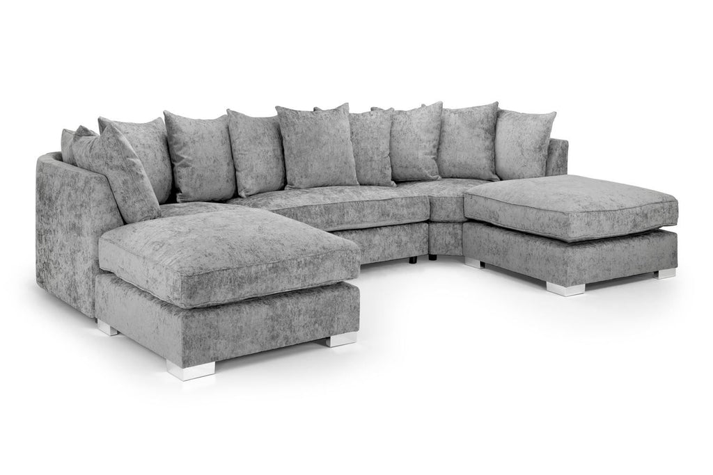 Platinum Fabric Scatterback Corner U Shape Sofa - Home Furniture Interiors