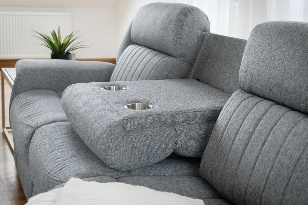 Grey Fabric 3 Seater Electric Recliner Sofa Pillow Top Arms - Home Furniture Interiors