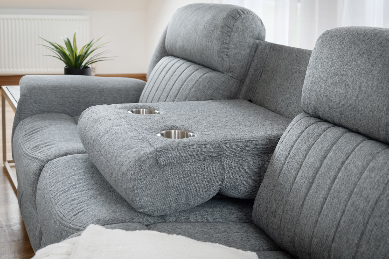 Grey Fabric 3 Seater Electric Recliner Sofa Pillow Top Arms - Home Furniture Interiors