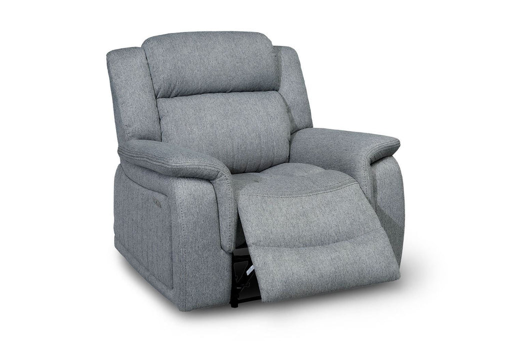 Grey Fabric Electric Recliner Armchair Pillow Top Arms