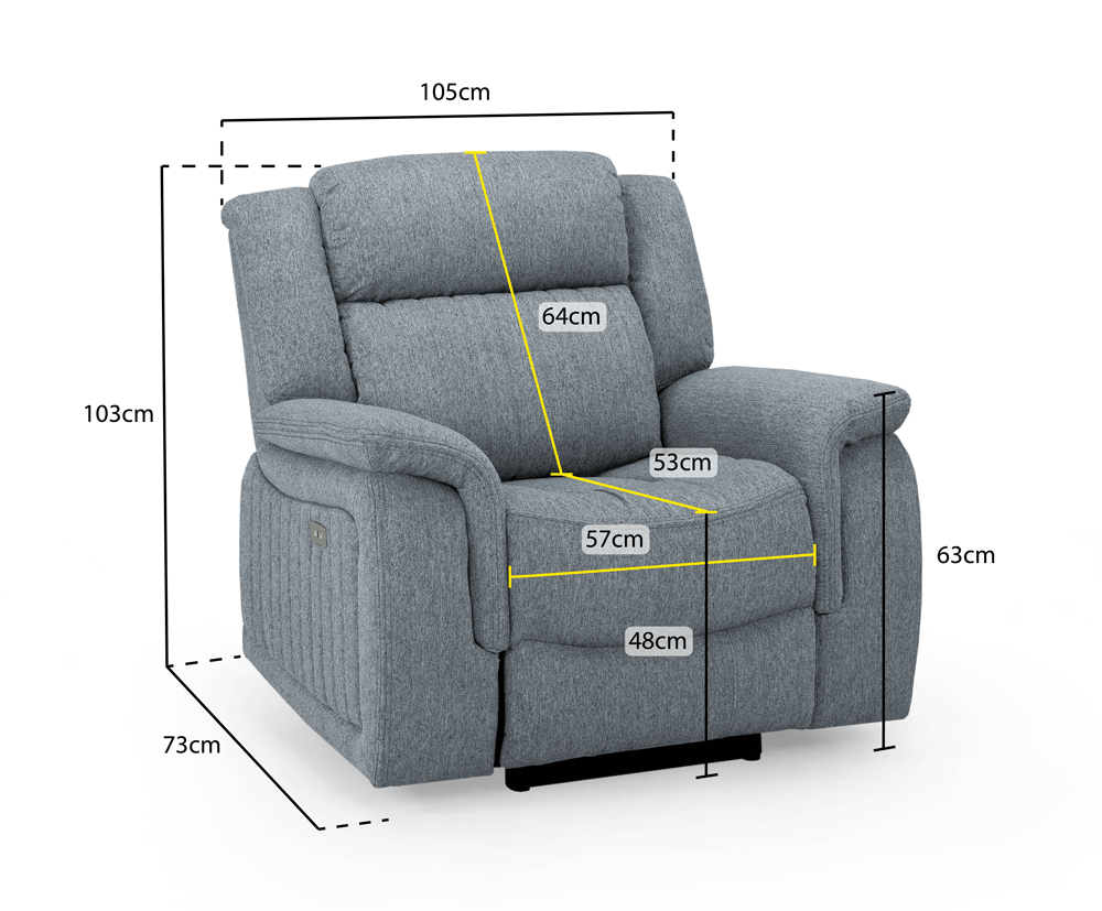 Grey Fabric Electric Recliner Armchair Pillow Top Arms - Home Furniture Interiors