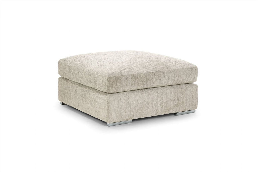 Beige Chenille Fabric Square Footstool - Home Furniture Interiors