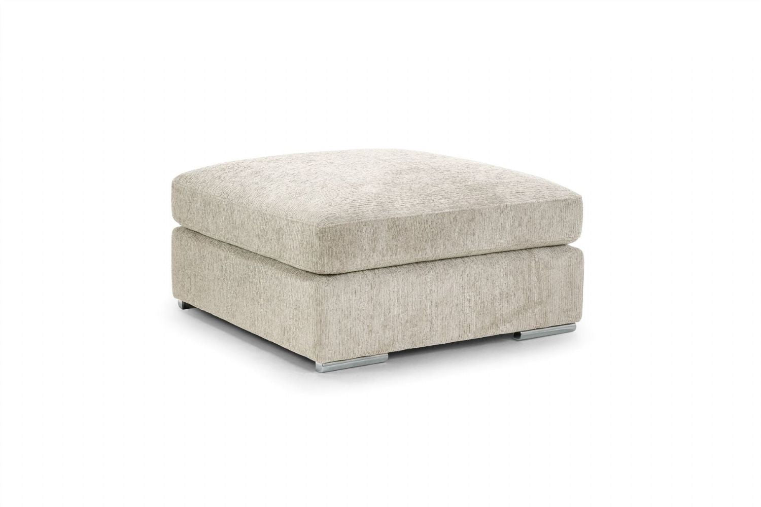 Beige Chenille Fabric Square Footstool - Home Furniture Interiors
