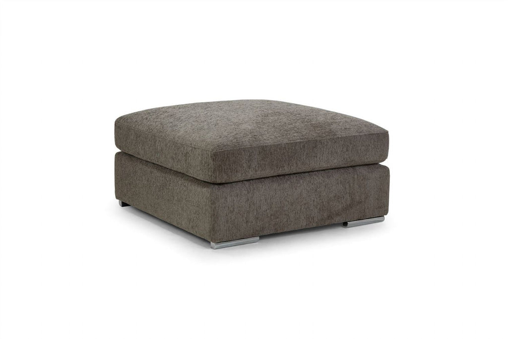 Mocha Grey Chenille Fabric Square Footstool - Home Furniture Interiors